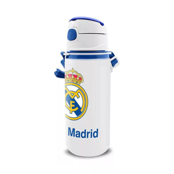 Botella infantil Real Madrid 600 ml con pajita en papeleria Badajoz disponible en Be To Be Menacho y Be To Be Valdepasillas