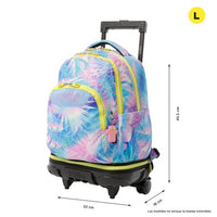 Mochila Escolar Grande Con Ruedas Totto Desmontable Prima Palmeras Jungla Colores Pastel - Modelo Tiza - Carro Desmontable Talla L - Totto