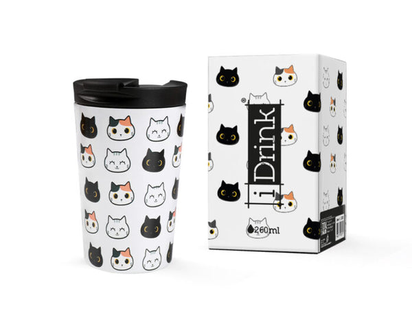 Vaso termo I-Total Cat 260 ml con diseño de gatos disponible en papelería Badajoz Be To Be Menacho y Valdepasillas