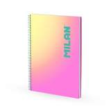 Cuaderno A4 Milan Sunset rosa amarillo verde 90 hojas 95 g cuadrícula 5x5 mm para instituto y universidad en Badajoz