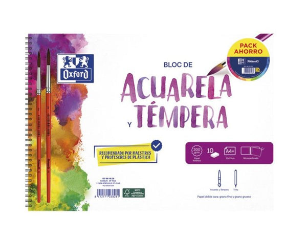 Bloc Oxford acuarela y tempera con pinceles A4 300 g en papeleria Badajoz disponible en Be To Be Menacho y Valdepasillas