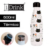 Botella Térmica de Acero Inoxidable 500 ml Gatos Felinos Cariñosos - I-Drik