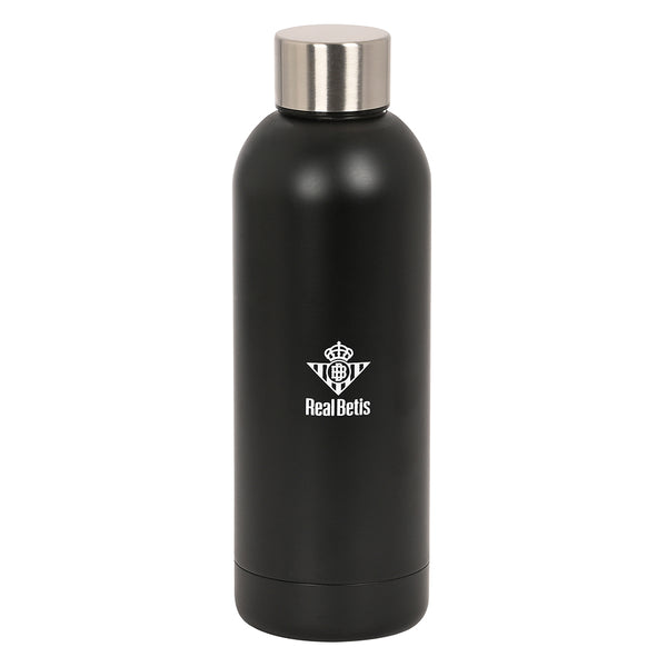 Botella Agua Acero Inoxidable Real Betis Botella Agua Real Betis 500ml - Botella Térmica Boca Estándar Real Betis - Sin BPA, Para Niños & Adultos, Deporte, Oficina, Yoga, Ciclismo - Botella Térmica Termo Futbol Real Betis Negra Escudo Blanco - Safta