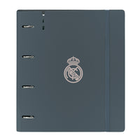 Carpeta De 4 Anillas Con Recambio Real Madrid Gris Logo Rosa Tapa Plástica Apertura 360 Carpeblock - Safta