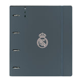 Carpeta De 4 Anillas Con Recambio Real Madrid Gris Logo Rosa Tapa Plástica Apertura 360 Carpeblock - Safta