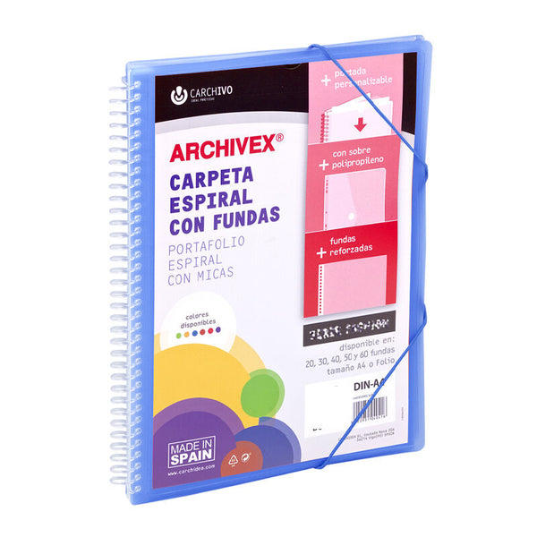 Carpeta A4 de fundas con espiral y tapa azul personalizable – Carchivo en papelería Badajoz Be To Be Menacho y Valdepasillas