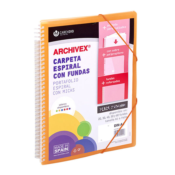 Carpeta de fundas A4 con tapa naranja personalizable en papelería Badajoz – disponible en Be To Be Menacho y Valdepasillas