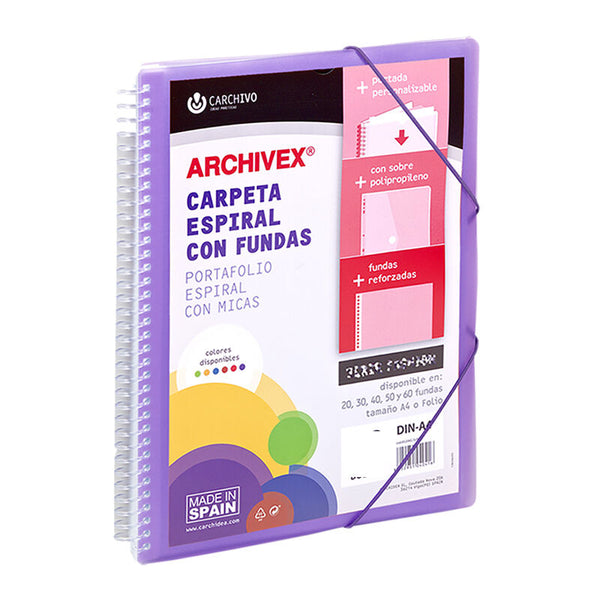 Carpeta A4 de fundas con espiral y tapa violeta personalizable – Carchivo en papelería Badajoz Be To Be Menacho y Valdepasillas