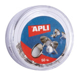 Chinchetas niqueladas Apli 50 unidades en papeleria Badajoz – disponibles en Be To Be Menacho y Valdepasillas