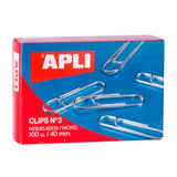Clips niquelados Apli numero 3 40 mm en papeleria Badajoz