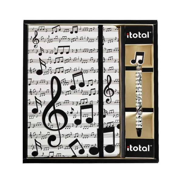 Set de papelería libreta y bolígrafo notas musicales iTotal en papelería Badajoz disponible en Be To Be Menacho y Valdepasillas