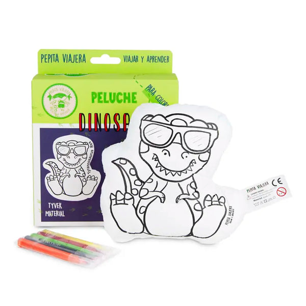 Peluche dinosaurio lavable para colorear Pepita Viajera en papeleria Badajoz disponible en Be To Be Menacho y Valdepasillas
