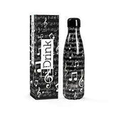 Botella termica negra notas musicales 500 ml en papeleria Badajoz disponible en Be To Be Menacho y Valdepasillas