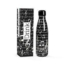 Botella termica negra notas musicales 500 ml en papeleria Badajoz disponible en Be To Be Menacho y Valdepasillas