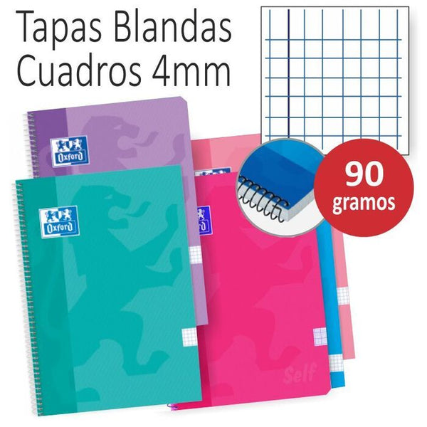 Libreta Oxford A4 con cuadrícula 4x4 y tapa blanda en colores variados – papelería Badajoz disponible en Menacho y Valdepasillas