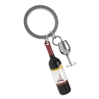 Llavero de Acero Red Wine Botella de Vino Tinto y Copa - Meta[l]morphose ®