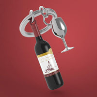 Llavero de Acero Red Wine Botella de Vino Tinto y Copa - Meta[l]morphose ®