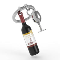 Llavero de Acero Red Wine Botella de Vino Tinto y Copa - Meta[l]morphose ®