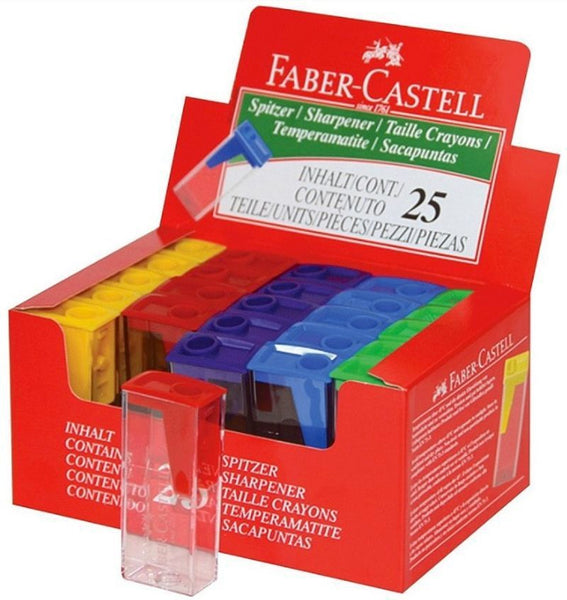 Sacapuntas con depósito grande Faber-Castell colores pastel en papelería Badajoz – disponible en Be To Be Menacho y Valdepasillas