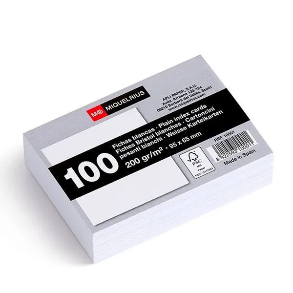 Fichas blancas lisas 95x65 mm MiquelRius en papeleria Badajoz disponibles en Be To Be Menacho y Valdepasillas