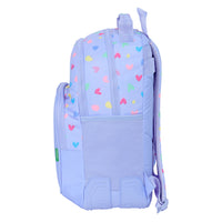 Mochila Escolar Grande Tres Compartimentos Benetton Lila Adaptable a Carro Talla L - Safta