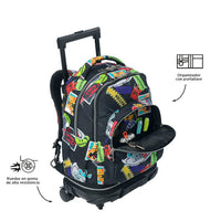 Mochila Escolar Grande Con Ruedas Totto Desmontable Sticky Pegatinas - Modelo Tiza - Carro Desmontable Talla L - Totto