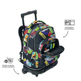 Mochila Escolar Grande Con Ruedas Totto Desmontable Sticky Pegatinas - Modelo Tiza - Carro Desmontable Talla L - Totto