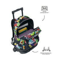 Mochila Escolar Grande Con Ruedas Totto Desmontable Sticky Pegatinas - Modelo Tiza - Carro Desmontable Talla L - Totto