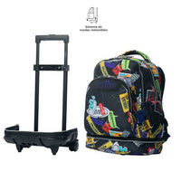 Mochila Escolar Grande Con Ruedas Totto Desmontable Sticky Pegatinas - Modelo Tiza - Carro Desmontable Talla L - Totto