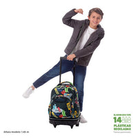 Mochila Escolar Grande Con Ruedas Totto Desmontable Sticky Pegatinas - Modelo Tiza - Carro Desmontable Talla L - Totto