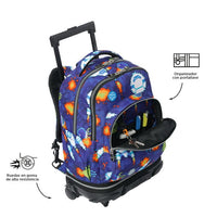 Mochila Escolar Grande Con Ruedas Totto Desmontable Space Blue Pixel - Modelo Tiza - Carro Desmontable Talla L - Totto