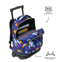 Mochila Escolar Grande Con Ruedas Totto Desmontable Space Blue Pixel - Modelo Tiza - Carro Desmontable Talla L - Totto