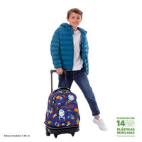 Mochila Escolar Grande Con Ruedas Totto Desmontable Space Blue Pixel - Modelo Tiza - Carro Desmontable Talla L - Totto