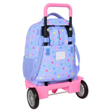 Mochila Escolar Grande Con Ruedas Benetton Lila Corazones - Mochila Doble Compartimento Con Carro De Quita Y Pon Benetton Lila Corazones - Mochila Benetton Lila Corazones Con Ruedas  - Safta