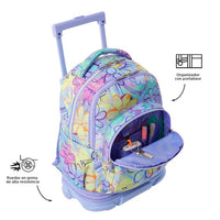 Mochila Escolar Grande Con Ruedas Totto Desmontable Grafily Flores y Corazones Pastel - Modelo Tiza - Carro Desmontable Talla L - Totto