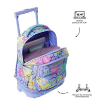 Mochila Escolar Grande Con Ruedas Totto Desmontable Grafily Flores y Corazones Pastel - Modelo Tiza - Carro Desmontable Talla L - Totto