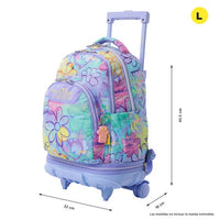 Mochila Escolar Grande Con Ruedas Totto Desmontable Grafily Flores y Corazones Pastel - Modelo Tiza - Carro Desmontable Talla L - Totto