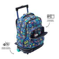 Mochila Escolar Grande Con Ruedas Totto Desmontable Tello Soles y Planetas - Modelo Tiza - Carro Desmontable Talla L - Totto