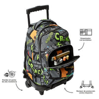 Mochila Escolar Grande Con Ruedas Truck 2 Coches TT Rue Bomper Renglones Talla L - Totto