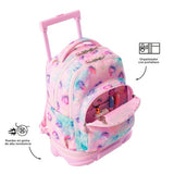 Mochila Escolar Grande Con Ruedas Totto Desmontable Corazones Rosas y Azules - Modelo Tiza - Carro Desmontable Talla L - Totto