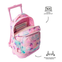 Mochila Escolar Grande Con Ruedas Totto Desmontable Corazones Rosas y Azules - Modelo Tiza - Carro Desmontable Talla L - Totto