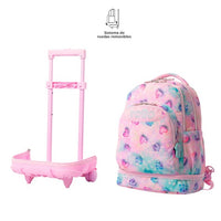 Mochila Escolar Grande Con Ruedas Totto Desmontable Corazones Rosas y Azules - Modelo Tiza - Carro Desmontable Talla L - Totto