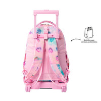 Mochila Escolar Grande Con Ruedas Totto Desmontable Corazones Rosas y Azules - Modelo Tiza - Carro Desmontable Talla L - Totto