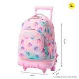Mochila Escolar Grande Con Ruedas Totto Desmontable Corazones Rosas y Azules - Modelo Tiza - Carro Desmontable Talla L - Totto