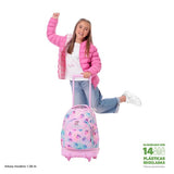 Mochila Escolar Grande Con Ruedas Totto Desmontable Corazones Rosas y Azules - Modelo Tiza - Carro Desmontable Talla L - Totto