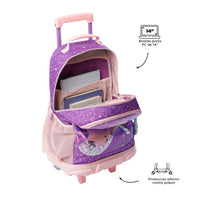 Mochila Escolar Grande Con Ruedas Unispace Unicornio Brillante Bomper Talla L - Totto