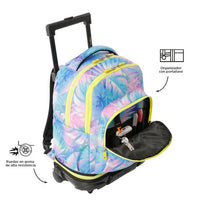 Mochila Escolar Grande Con Ruedas Totto Desmontable Prima Palmeras Jungla Colores Pastel - Modelo Tiza - Carro Desmontable Talla L - Totto