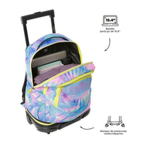 Mochila Escolar Grande Con Ruedas Totto Desmontable Prima Palmeras Jungla Colores Pastel - Modelo Tiza - Carro Desmontable Talla L - Totto