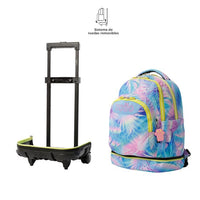 Mochila Escolar Grande Con Ruedas Totto Desmontable Prima Palmeras Jungla Colores Pastel - Modelo Tiza - Carro Desmontable Talla L - Totto