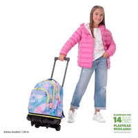 Mochila Escolar Grande Con Ruedas Totto Desmontable Prima Palmeras Jungla Colores Pastel - Modelo Tiza - Carro Desmontable Talla L - Totto